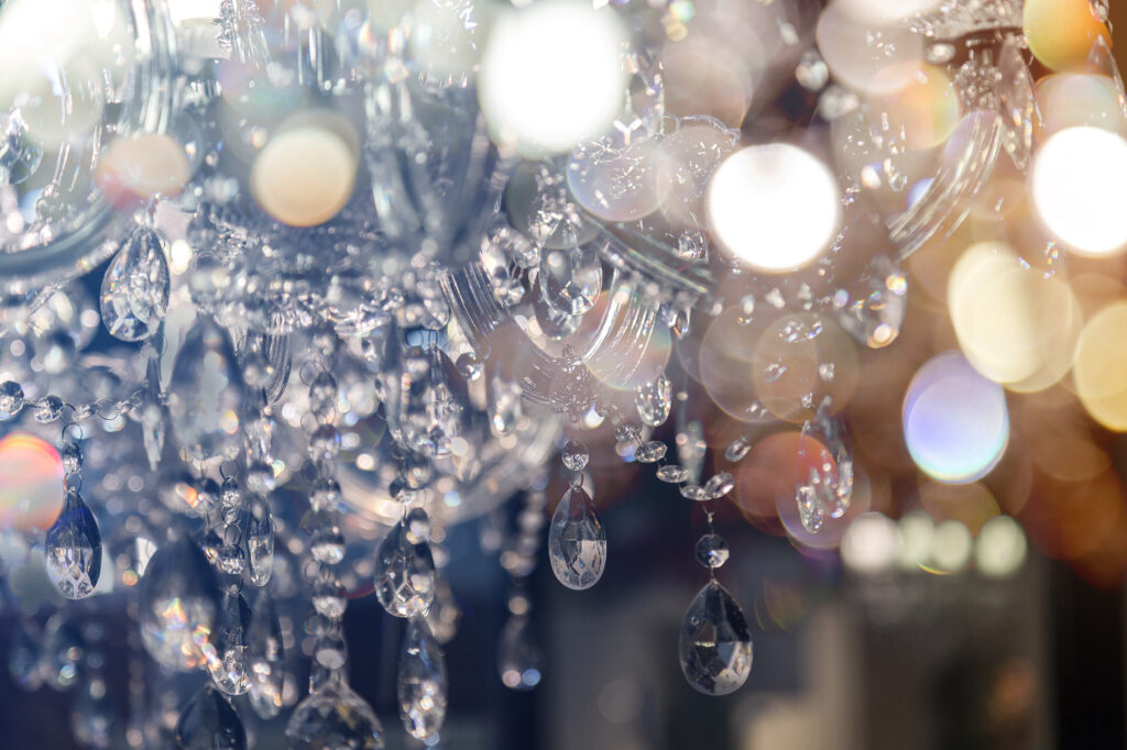 Chrystal chandelier close-up. Glamour background with copy space